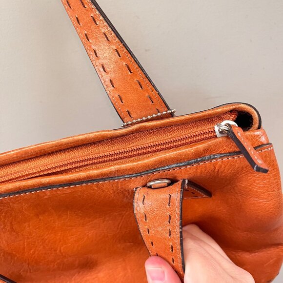 Fossil Brown Leather Handbag With Key Charm & Stitched Handles - Picture 7 of 10